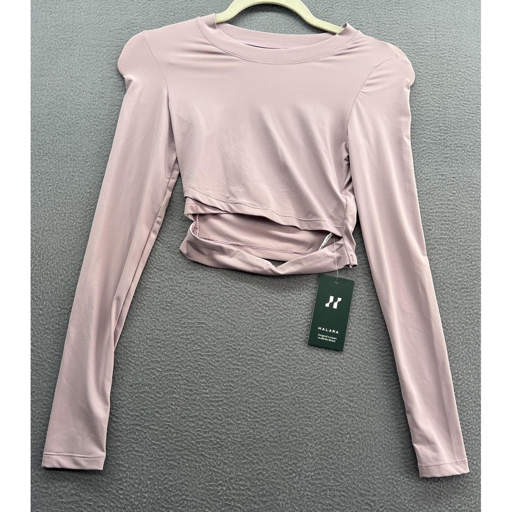 Halara Shirt Women's S Pink Long Sleeve Cropped Cut Out Slim Fit Athleisure